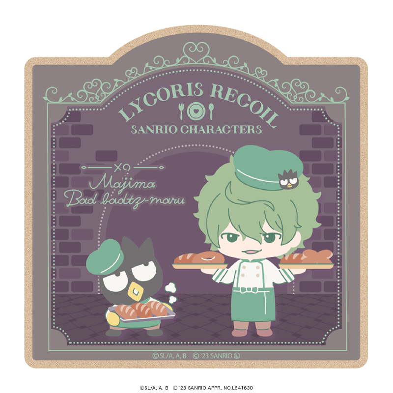 リコリス・リコイル×サンリオキャラクターズ ウッドコースター ミニキャラ 館のレストランver. 真島×バッドばつ丸 